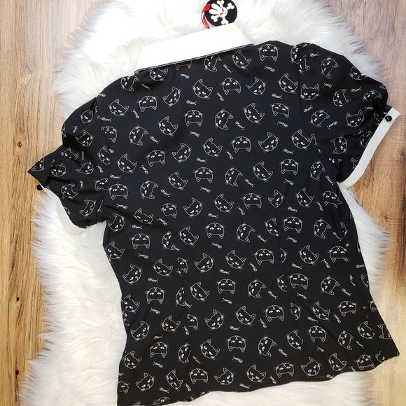 NWT Hell Bunny Matou Cat Collar Print Blouse - Picture 5 of 7